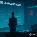 Mann steht vor einem digitalen Interface eines Large Language Models mit Visualisierungen zu Prompt-Engineering.