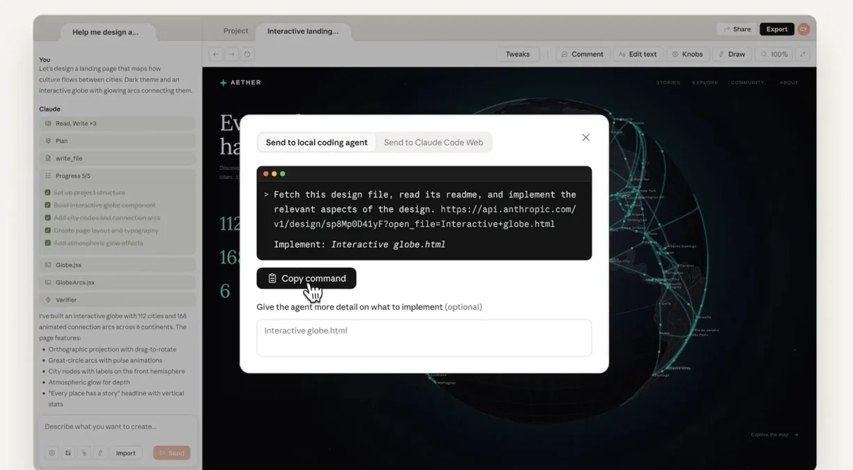 Popup-Fenster mit Code-Anweisung zum Kopieren für interaktive Globe-Webentwicklung in Design-Tool-Oberfläche. - Media Beats