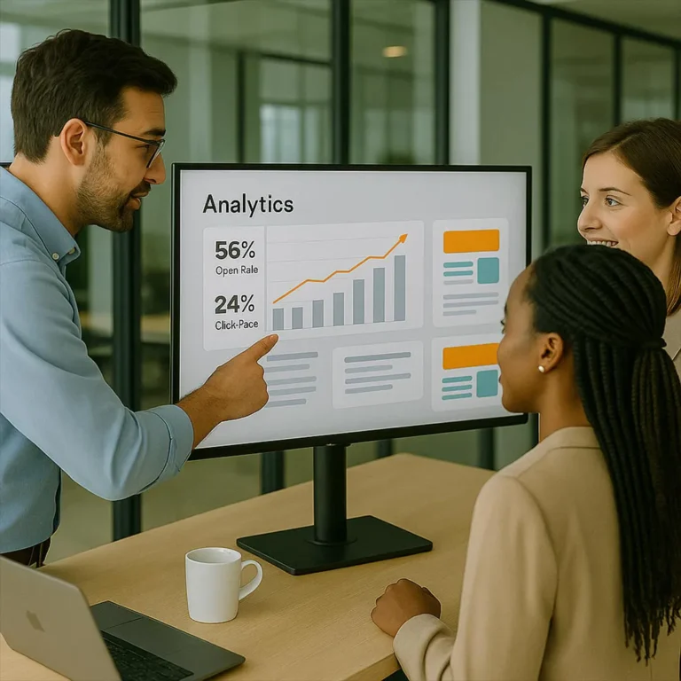 Foto E-Mail-Marketing-Analyse: Team bespricht steigende Öffnungsraten und Klickzahlen – Media Beats