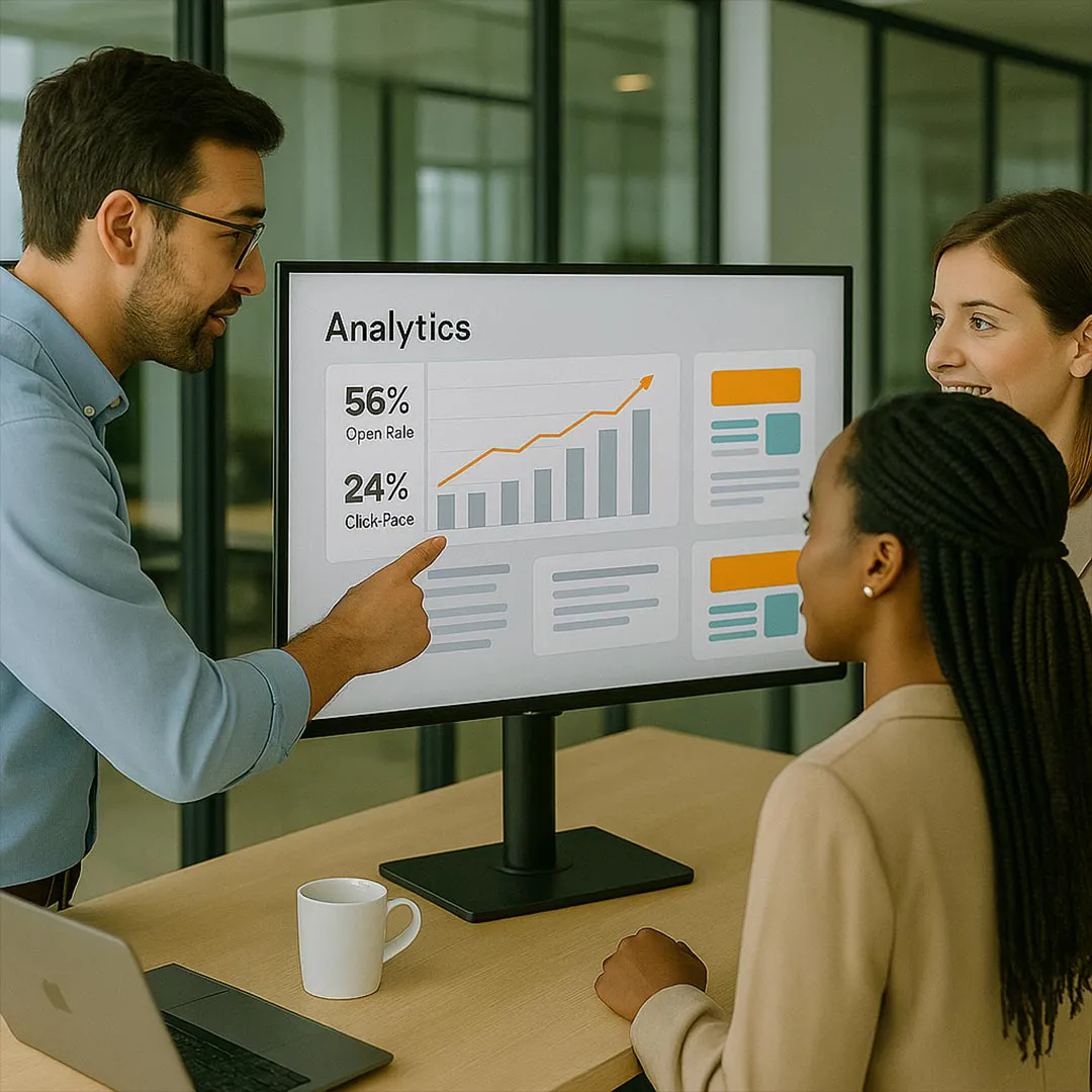 Foto E-Mail-Marketing-Analyse: Team bespricht steigende Öffnungsraten und Klickzahlen – Media Beats