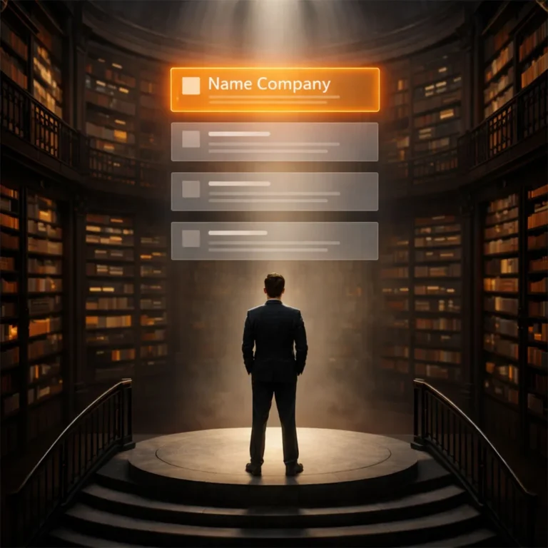 Person analysiert hervorgehobenen Unternehmenseintrag in einer digitalen Suchumgebung. - Media Beats