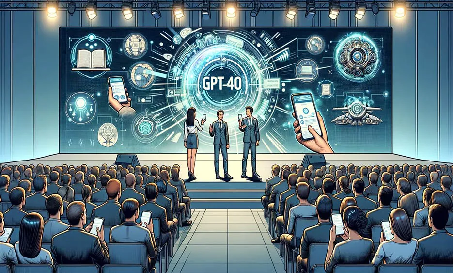 Präsentation von ChatGPT 4.0 vor großem Publikum auf moderner Konferenz – Media Beats GmbH