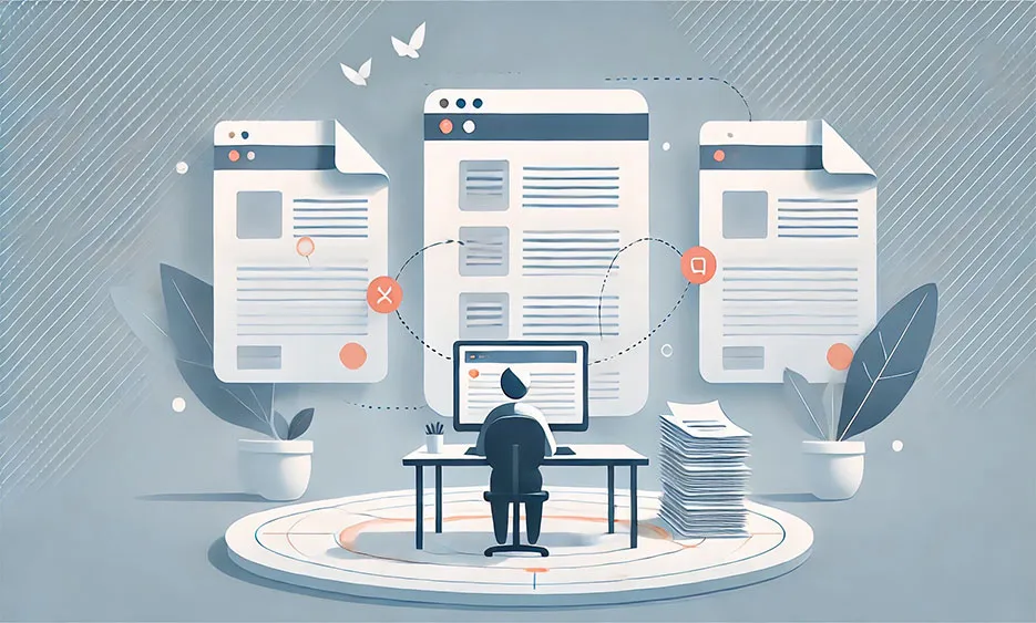 Person arbeitet am Computer, um Duplicate Content mit 5 Tipps zu vermeiden – Media Beats
