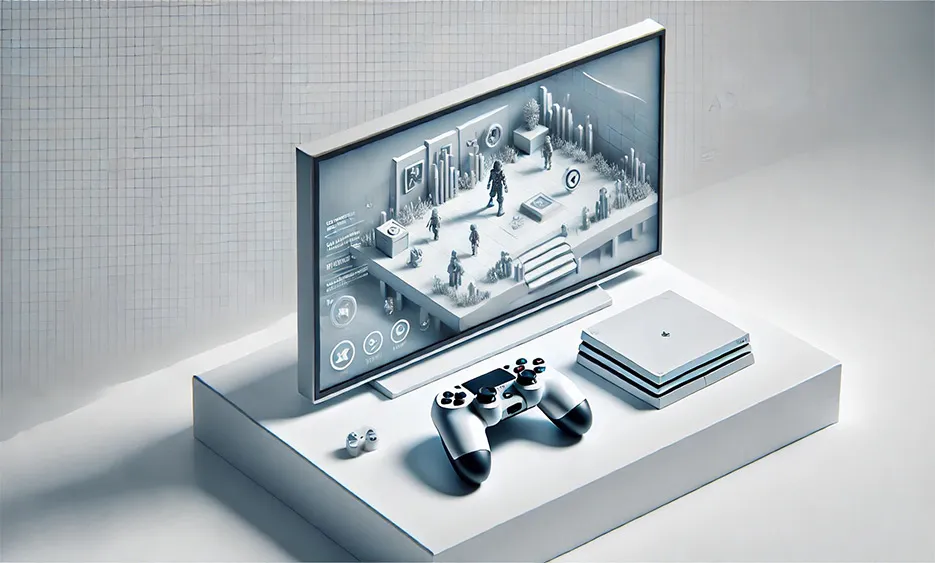 Gaming-Konsole mit Controller vor Bildschirm mit eingeblendeter In-Game-Werbung – Media Beats