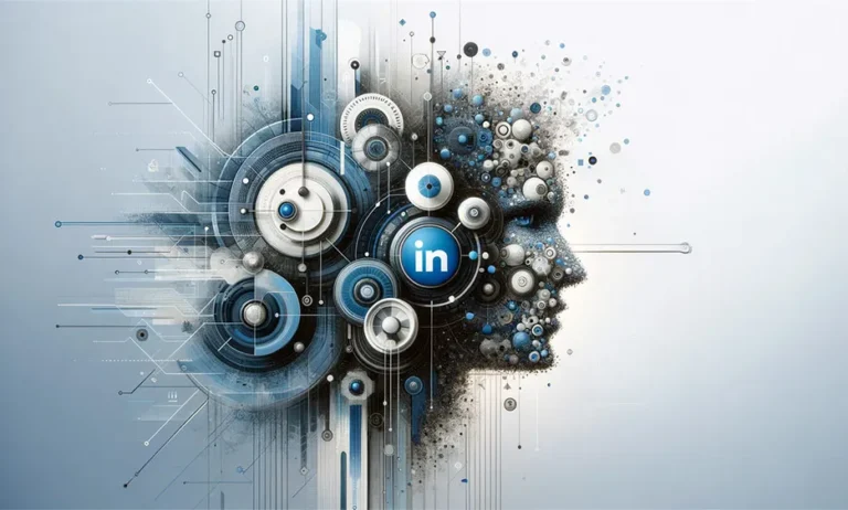 Künstliche Intelligenz Symbol LinkedIn mit digitalem Gesicht und technischen Elementen – Media Beats GmbH