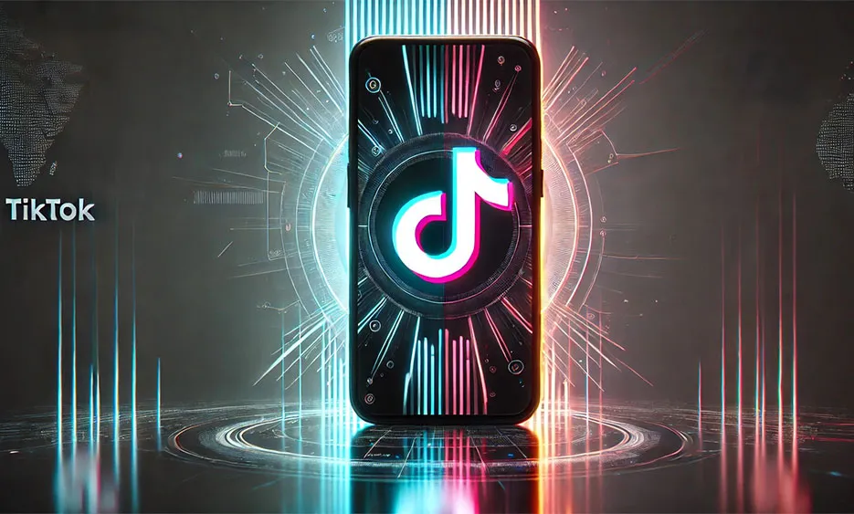 Smartphone mit leuchtendem TikTok-Logo, futuristisches Neon-Design. - Media Beats