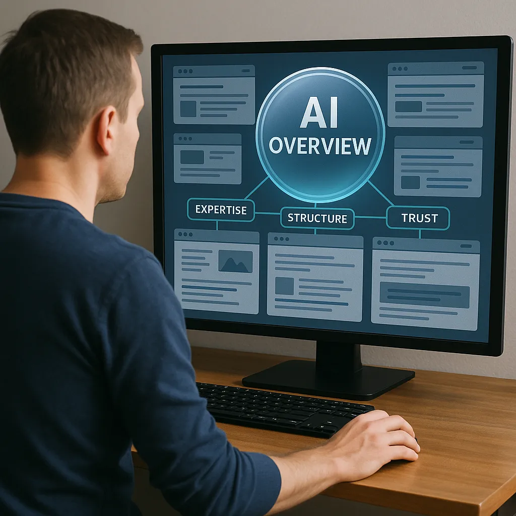 Foto AI Overview: Marketer analysiert KI-generierte Suchergebnisse zu Expertise, Struktur und Vertrauen – Media Beats GmbH